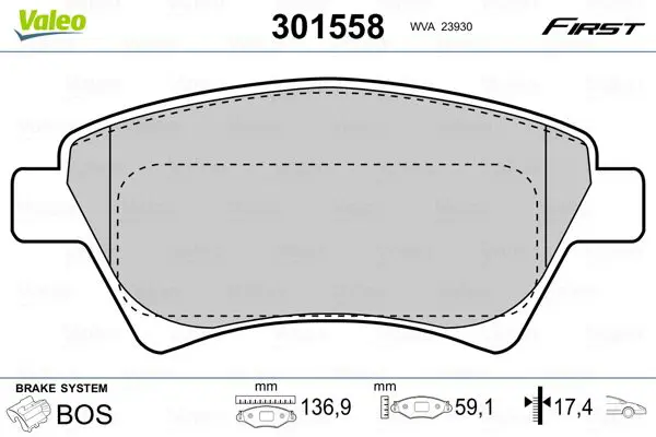 Handler.Part Brake pad set, disc brake Valeo 301558 1