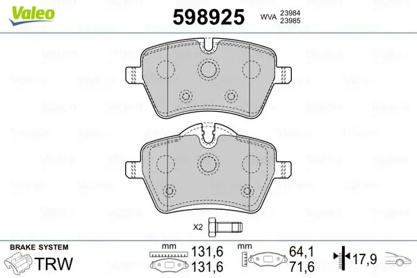 Handler.Part Brake pad set, disc brake Valeo 598925 1