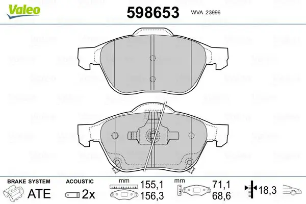 Handler.Part Brake pad set, disc brake Valeo 598653 1