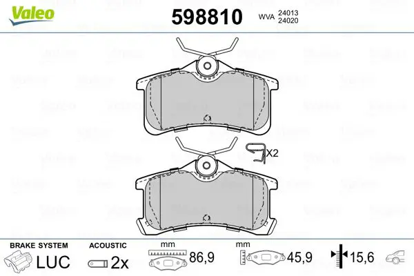 Handler.Part Brake pad set, disc brake Valeo 598810 1