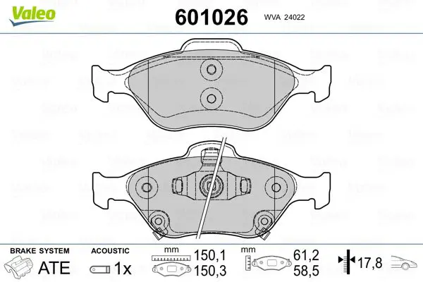 Handler.Part Brake pad set, disc brake Valeo 601026 1