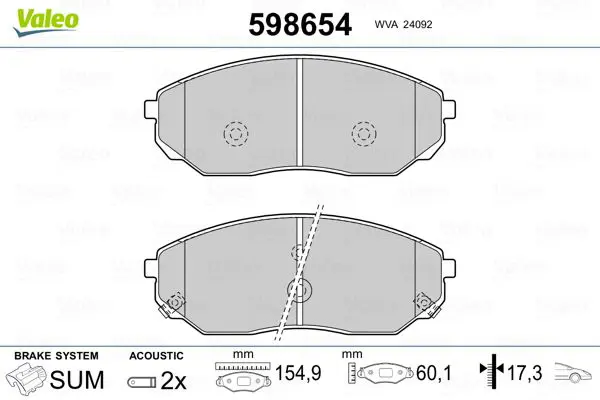 Handler.Part Brake pad set, disc brake Valeo 598654 1