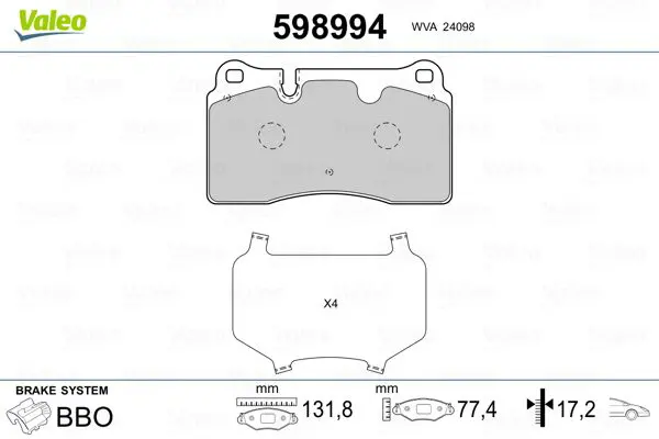 Handler.Part Brake pad set, disc brake Valeo 598994 1