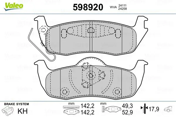 Handler.Part Brake pad set, disc brake Valeo 598920 1