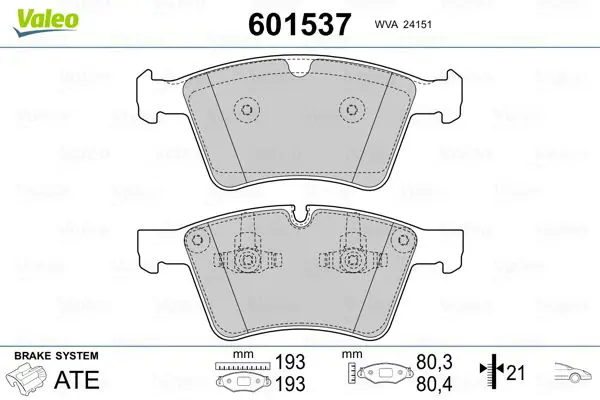 Handler.Part Brake pad set, disc brake Valeo 601537 1