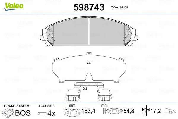 Handler.Part Brake pad set, disc brake Valeo 598743 1