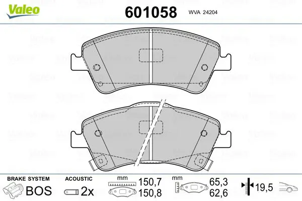 Handler.Part Brake pad set, disc brake Valeo 601058 1