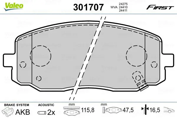 Handler.Part Brake pad set, disc brake Valeo 301707 1