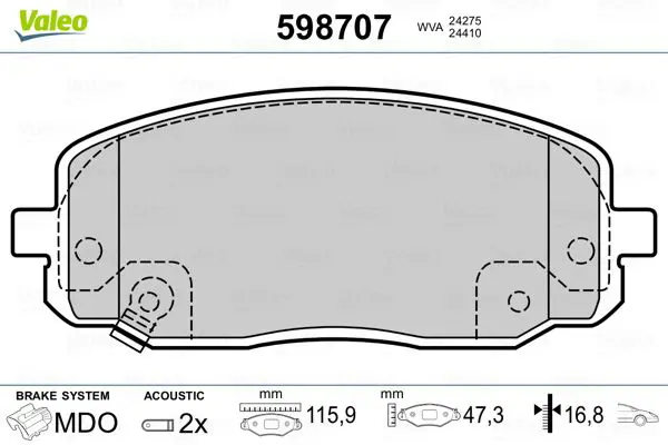 Handler.Part Brake pad set, disc brake Valeo 598707 1