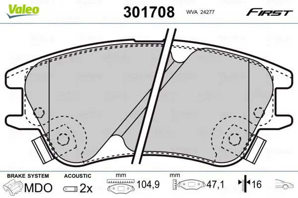 Handler.Part Brake pad set, disc brake Valeo 301708 1