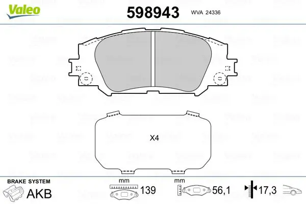 Handler.Part Brake pad set, disc brake Valeo 598943 1