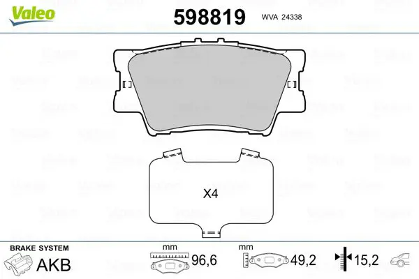 Handler.Part Brake pad set, disc brake Valeo 598819 1