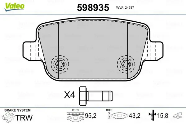 Handler.Part Brake pad set, disc brake Valeo 598935 1