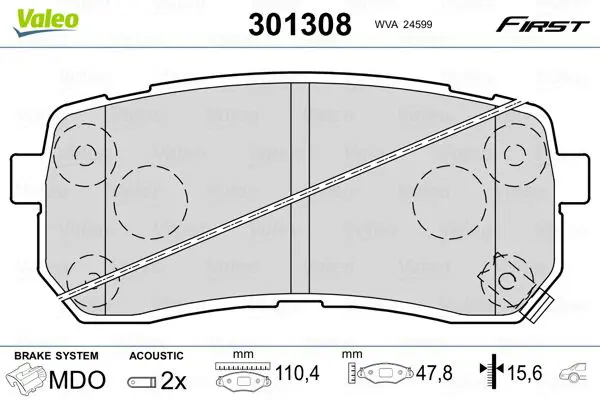 Handler.Part Brake pad set, disc brake Valeo 301308 1