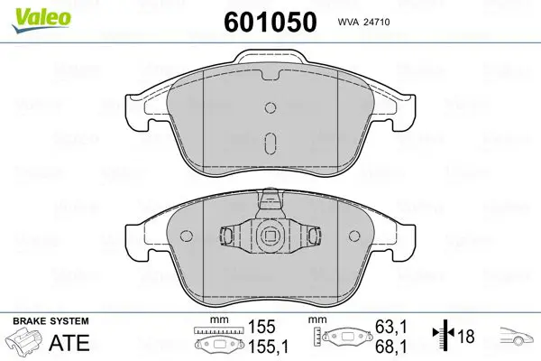 Handler.Part Brake pad set, disc brake Valeo 601050 1