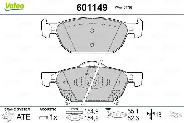 Handler.Part Brake pad set, disc brake Valeo 601149 1