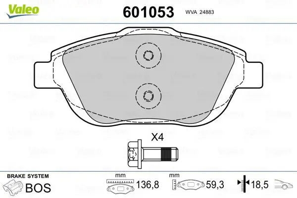 Handler.Part Brake pad set, disc brake Valeo 601053 1