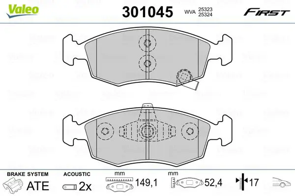 Handler.Part Brake pad set, disc brake Valeo 301045 1