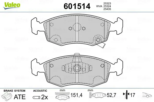 Handler.Part Brake pad set, disc brake Valeo 601514 1