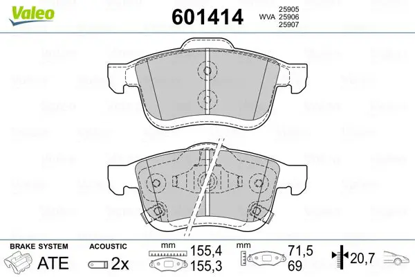 Handler.Part Brake pad set, disc brake Valeo 601414 1