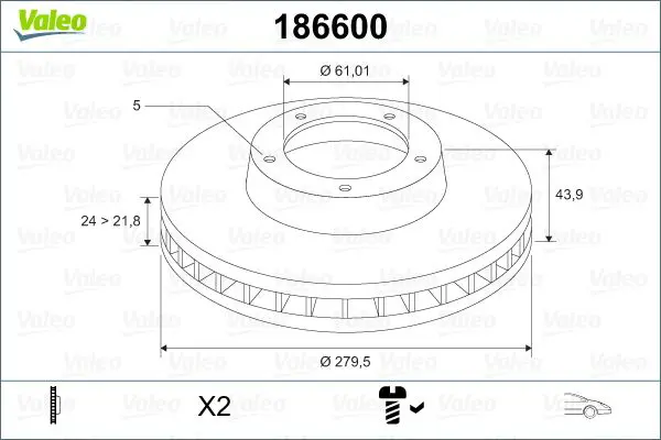 Handler.Part Brake disc Valeo 186600 1