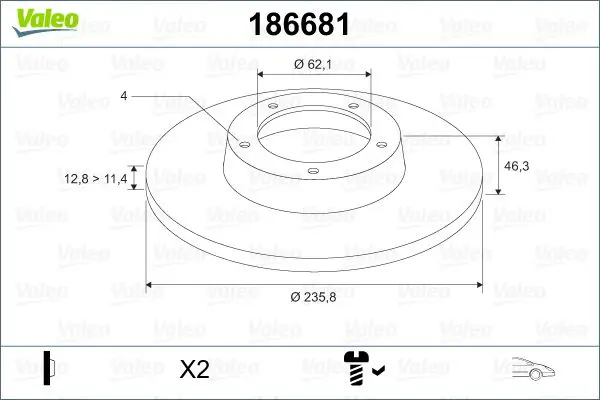 Handler.Part Brake disc Valeo 186681 1