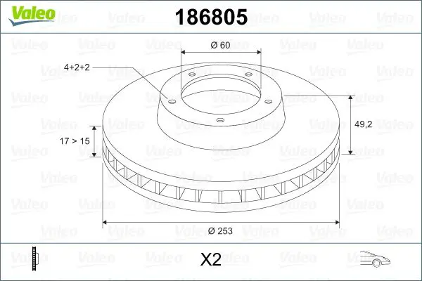 Handler.Part Brake disc Valeo 186805 1