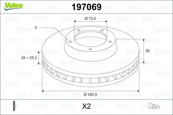 Handler.Part Brake disc Valeo 197069 1