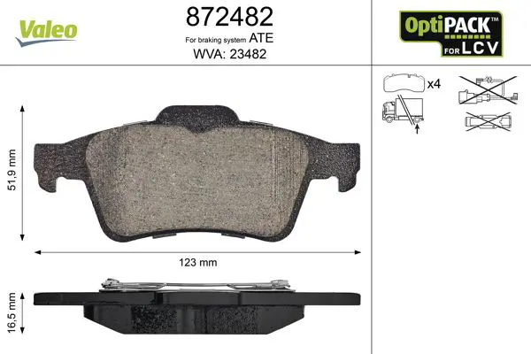 Handler.Part Brake pad set, disc brake Valeo 872482 1