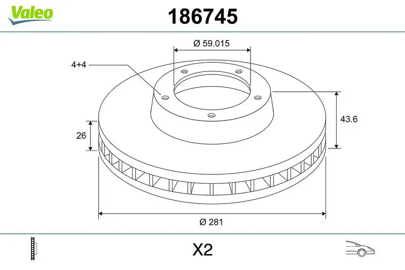 Handler.Part Brake disc Valeo 186745 1