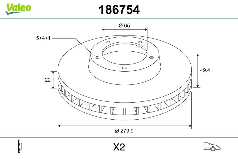 Handler.Part Brake disc Valeo 186754 1