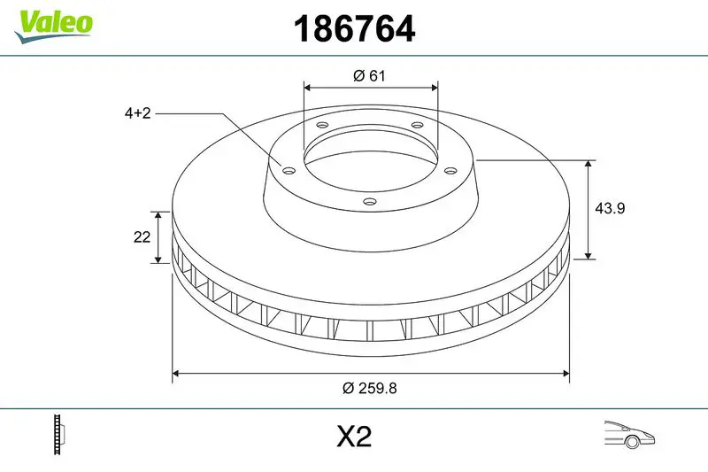 Handler.Part Brake disc Valeo 186764 1