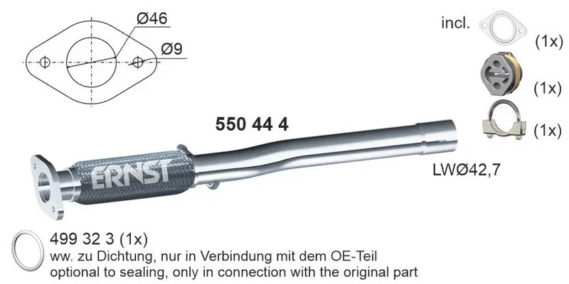 Handler.Part Flex hose, exhaust system ERNST 550444 1