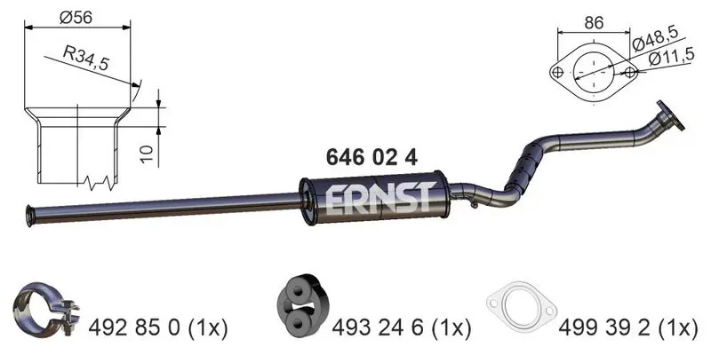 Handler.Part Middle silencer ERNST 646024 1