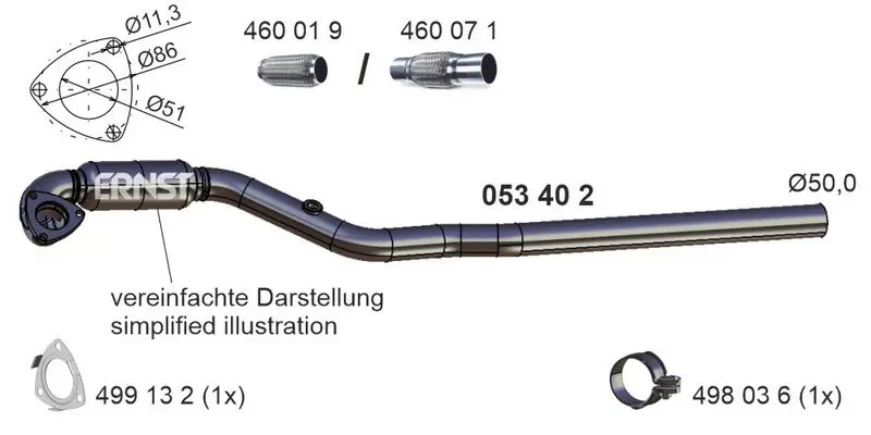 Handler.Part Exhaust pipe ERNST 053402 1