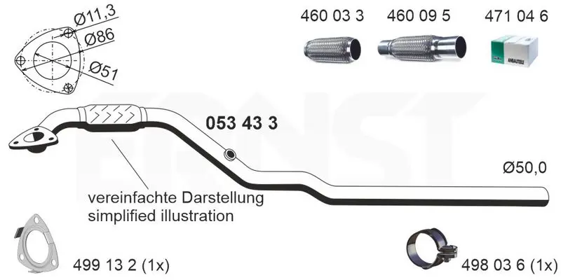 Handler.Part Exhaust pipe ERNST 053433 1