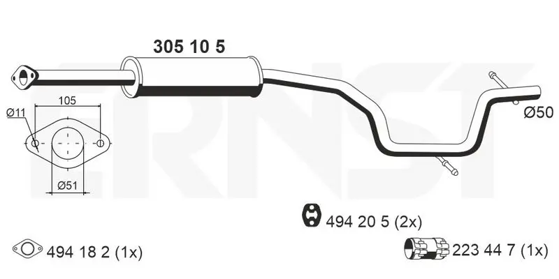 Handler.Part Middle silencer ERNST 305105 1