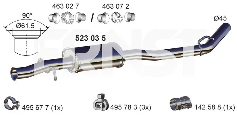 Handler.Part Middle silencer ERNST 523035 1