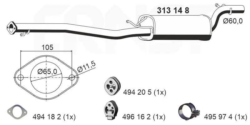 Handler.Part Middle silencer ERNST 313148 1