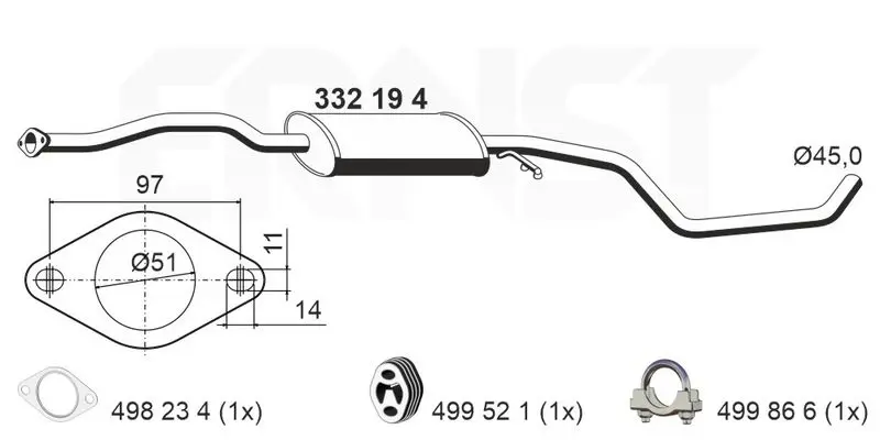 Handler.Part Front silencer ERNST 332194 1