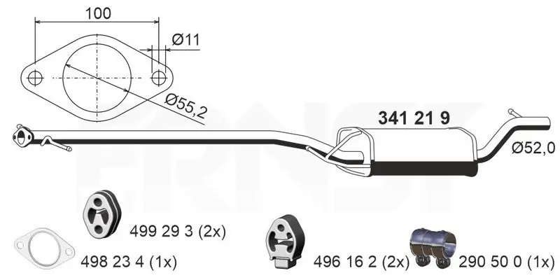 Handler.Part Middle silencer ERNST 341219 1