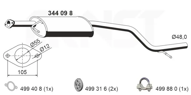 Handler.Part Middle silencer ERNST 344098 1