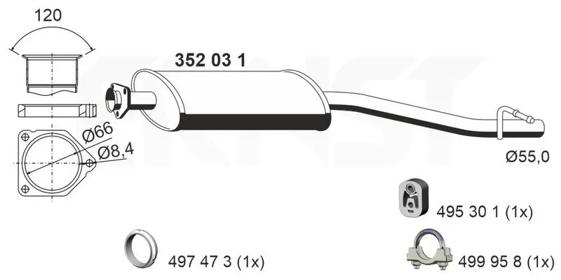 Handler.Part Middle silencer ERNST 352031 1