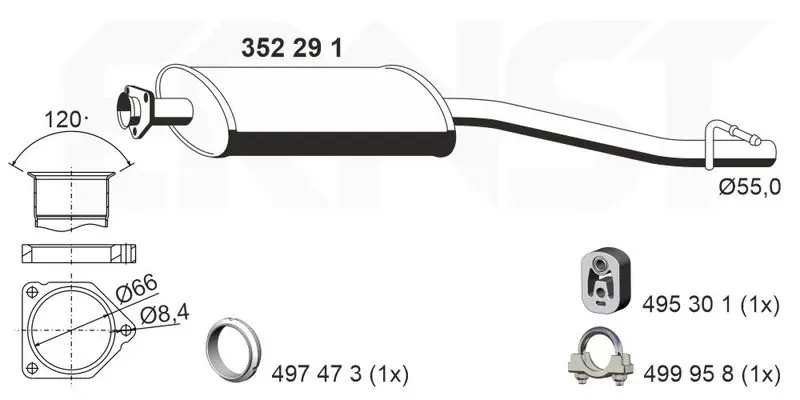 Handler.Part Middle silencer ERNST 352291 1