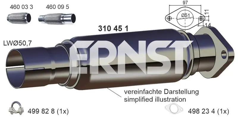 Handler.Part Repair pipe, catalytic converter ERNST 310451 1