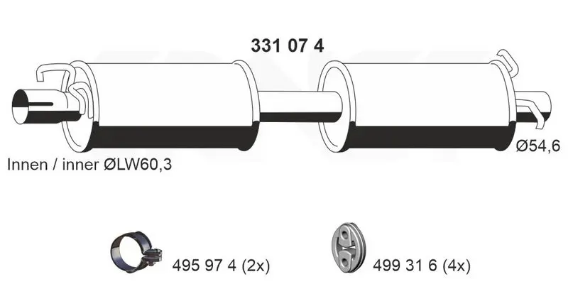 Handler.Part Middle silencer ERNST 331074 1