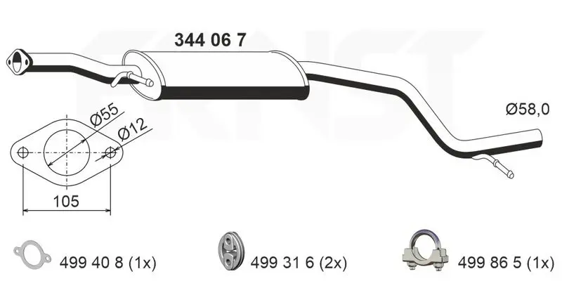 Handler.Part Middle silencer ERNST 344067 1