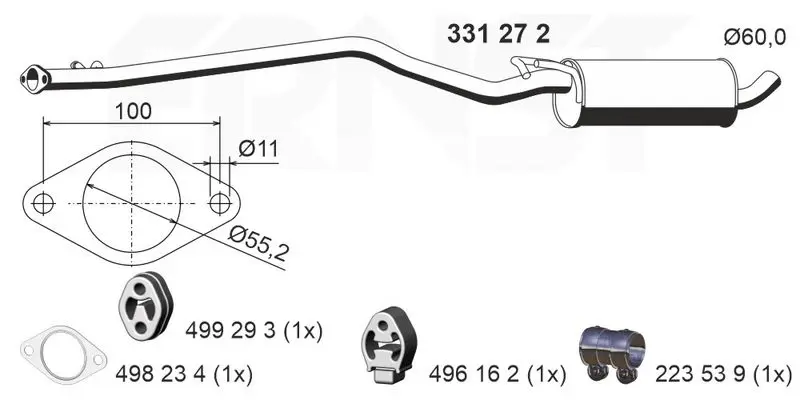 Handler.Part Middle silencer ERNST 331272 1