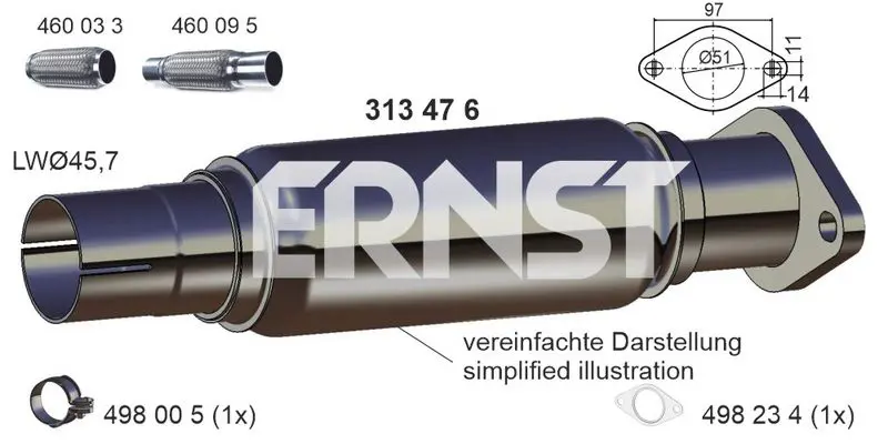 Handler.Part Repair pipe, catalytic converter ERNST 313476 1