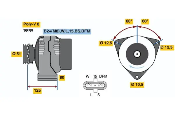 Handler.Part Alternator Bosch 0124555016 1